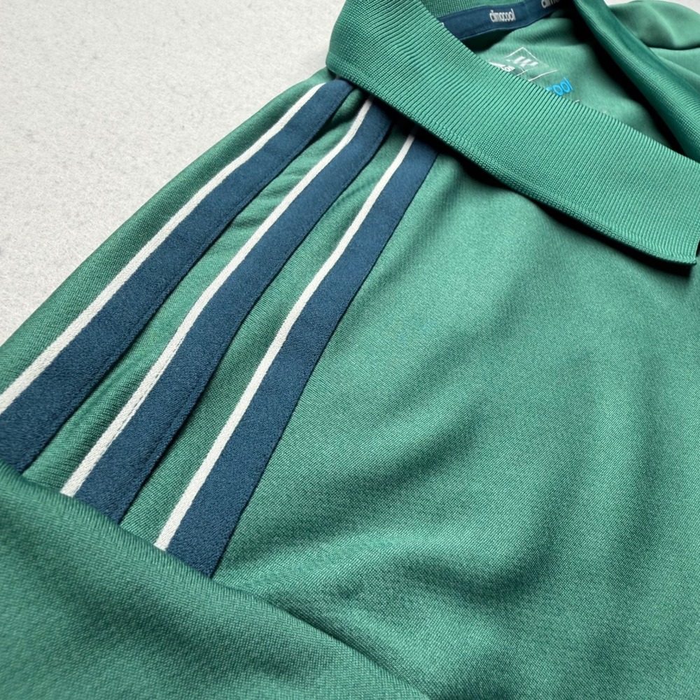 Adidas Polo Shirt Mens Large Green Climacool Golf Short Sleeve 3-Stripe Sport - Picture 5 of 8